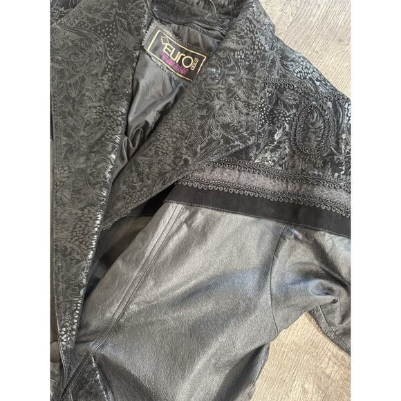 Vintage 80s 90s Oversized Real Leather Jacket Suede Detail Paisley Retro M/L - Picture 11 of 14